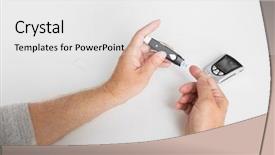  Presentation with home health care - Cool new presentation theme with concept - senior man with glucometer backdrop and a white colored foreground