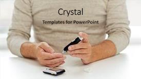  Presentation with glucometer - Presentation theme enhanced with concept - senior man with glucometer background and a mint green colored foreground