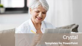  Presentation with people - Amazing presentation design having concept - senior woman marking newspaper backdrop and a gray colored foreground
