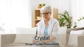  Presentation with health money insurance concept - Beautiful theme featuring concept - senior woman with calculator backdrop and a mint green colored foreground