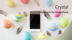 Presentation with holidays - Colorful PPT theme enhanced with concept - smartphone with colored egg backdrop and a soft green colored foreground