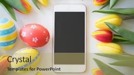  Presentation with white flowers - Slide deck enhanced with concept - smartphone with colored egg background and a yellow colored foreground