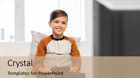  Presentation with technology - Amazing slide deck having boy with gamepad playing video backdrop and a coral colored foreground