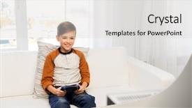  Presentation with technology - Beautiful theme featuring boy with gamepad playing video backdrop and a lemonade colored foreground