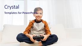  Presentation with technology - Slide deck having concept - smiling boy with game background and a sky blue colored foreground