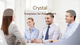  Presentation with job interview - Cool new presentation with concept - smiling businesswoman at job backdrop and a sky blue colored foreground