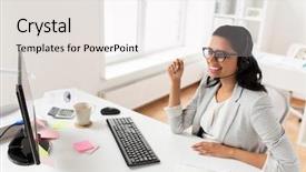  Presentation with nonverbal business communication - Amazing theme having concept - smiling businesswoman or helpline backdrop and a white colored foreground