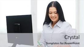  Presentation with technology in adult education - PPT layouts having concept - smiling businesswoman or student background and a light gray colored foreground