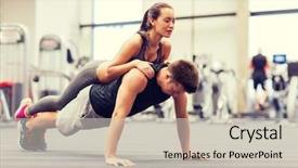  Presentation with crossfit fitness trx training exercises - Slide set featuring concept - smiling couple doing push background and a soft green colored foreground