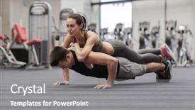  Presentation with crossfit fitness trx training exercises - Beautiful slides featuring concept - smiling couple doing push backdrop and a gray colored foreground