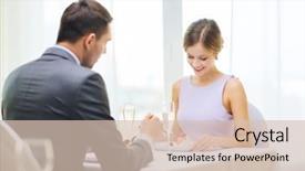  Presentation with restaurant - Colorful PPT theme enhanced with concept - smiling couple eating dessert backdrop and a  colored foreground