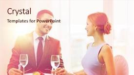  Presentation with main course - Beautiful PPT theme featuring concept - smiling couple eating main backdrop and a  colored foreground