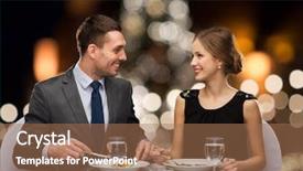  Presentation with main course - PPT theme having concept - smiling couple eating main background and a coral colored foreground