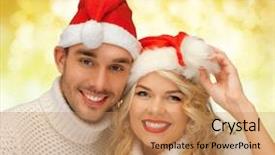  Presentation with christmas holidays - Slides featuring concept - smiling couple in sweater background and a  colored foreground