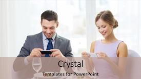  Presentation with holiday - Beautiful slide set featuring concept - smiling couple taking picture backdrop and a coral colored foreground