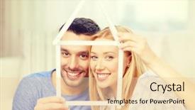  Presentation with cinematography video movie cinema concept - Slide deck consisting of concept - smiling couple with house background and a lemonade colored foreground