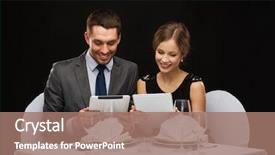  Presentation with restaurant menu - Beautiful presentation design featuring concept - smiling couple with menu backdrop and a coral colored foreground