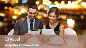  Presentation with restaurant - Slide set having concept - smiling couple with menu background and a coral colored foreground