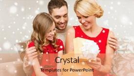  Presentation with christmas holidays - Theme enhanced with concept - smiling family with gift background and a coral colored foreground