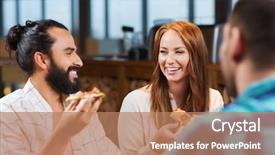 Presentation with holidays - Audience pleasing PPT layouts consisting of concept - smiling friends eating pizza backdrop and a  colored foreground