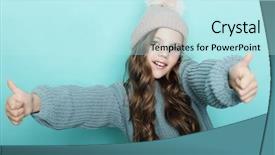  Presentation with people - Slide deck featuring concept - smiling little curly girl background and a  colored foreground