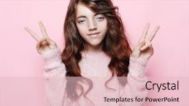  Presentation with people - Audience pleasing PPT theme consisting of concept - smiling little curly girl backdrop and a  colored foreground