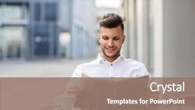  Presentation with mass media - Slide deck consisting of concept - smiling man reading newspaper background and a coral colored foreground