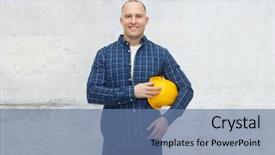  Presentation with concrete construction - Amazing presentation theme having concept - smiling man with helmet backdrop and a ocean colored foreground