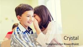  Presentation with elementary school career day and technology - Colorful PPT theme enhanced with concept - smiling schoolgirl whispering secret backdrop and a lemonade colored foreground