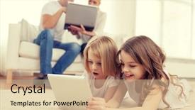  Presentation with technology and children - PPT layouts having e entertainment - family children technology and home background and a lemonade colored foreground