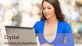  Presentation with gadget - Presentation design featuring concept - smiling woman in blue background and a coral colored foreground