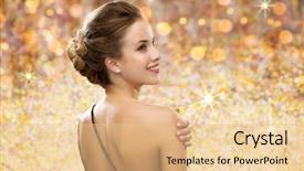  Presentation with golden lights - PPT theme featuring concept - smiling woman in evening background and a coral colored foreground