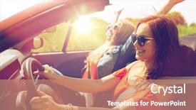  Presentation with women driving - Presentation design having concept - smiling young women driving background and a coral colored foreground