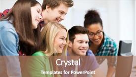  Presentation with monitor computer - Cool new presentation with concept - students looking at computer backdrop and a coral colored foreground