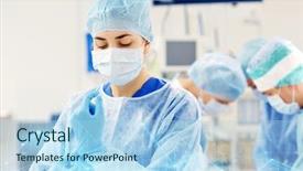  Presentation with surgery room - Presentation theme having concept - surgeon wearing medical gloves background and a light blue colored foreground