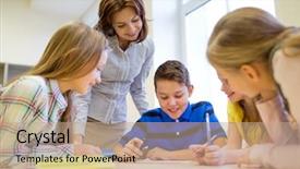  Presentation with school elementary - Colorful PPT theme enhanced with concept - teacher helping school kids backdrop and a  colored foreground