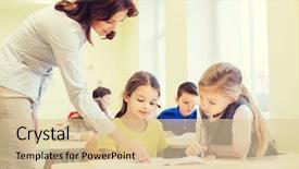  Presentation with school-elementary - Slide deck featuring helping school kids in classroom background and a lemonade colored foreground