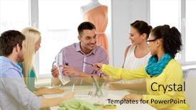  Presentation with design fashion - Audience pleasing slides consisting of concept - team of fashion designers backdrop and a  colored foreground