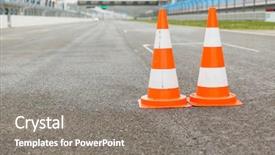 Presentation with race car a red racing - PPT theme featuring concept - traffic cones on speedway background and a gray colored foreground