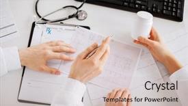  Presentation with medication - Presentation theme consisting of concept - two doctors prescribing medication background and a soft green colored foreground