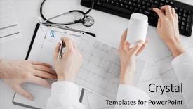 Presentation with medical concept - Slides featuring concept - two doctors prescribing medication background and a light gray colored foreground