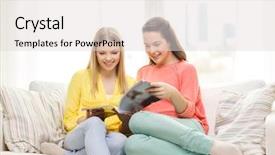  Presentation with happiness - Cool new presentation design with concept - two girlfriends reading magazine backdrop and a light gray colored foreground