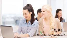  Presentation with school technology - Theme having concept - two smiling girl students background and a lemonade colored foreground