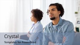  Presentation with people conflict - Colorful PPT theme enhanced with concept - unhappy couple having argument backdrop and a seafoam green colored foreground