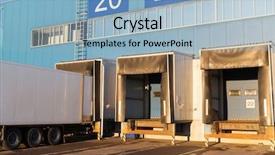  Presentation with loading - PPT theme having concept - warehouse gates and truck background and a light blue colored foreground