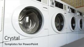  Presentation with laundromat - PPT theme enhanced with concept - washing machines at laundromat background and a white colored foreground