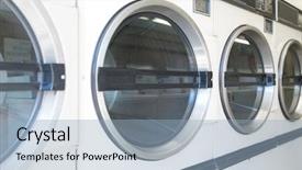  Presentation with laundry service - Theme featuring concept - washing machines at laundromat background and a light blue colored foreground