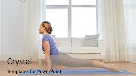  Presentation with sport and health - Beautiful PPT theme featuring concept - woman doing yoga upward backdrop and a mint green colored foreground