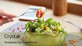  Presentation with haute cuisine - Colorful PPT layouts enhanced with concept - woman eating cottage cheese backdrop and a gold colored foreground