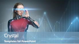  Presentation with augmented reality - Amazing PPT theme having concept - woman in virtual glasses backdrop and a teal colored foreground